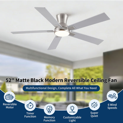 Low-profile flush-mount LED ceiling fan with light, reversible motor, matte gray on Tampa Home & Garden Store