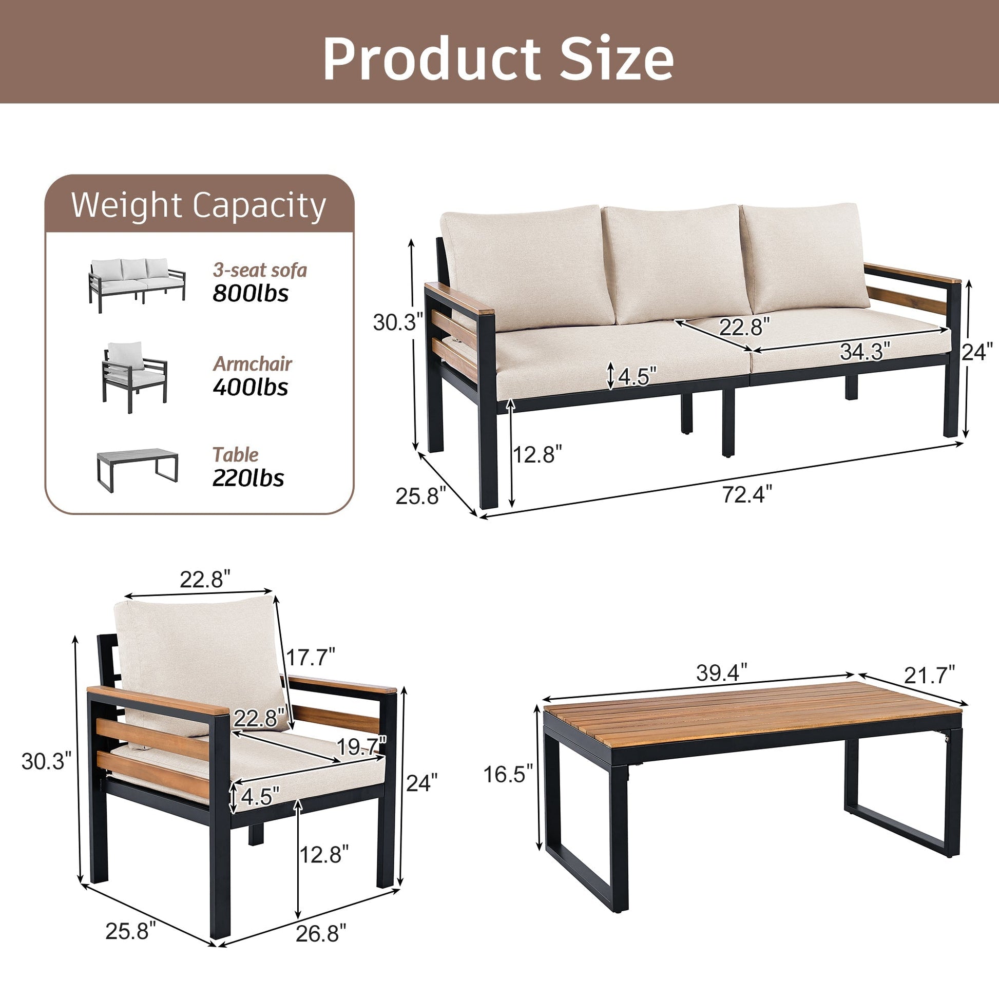 Go 4-Piece Sofa Set by HouseOfZazla, beige cushions, black metal frame on Tampa Home & Garden Store