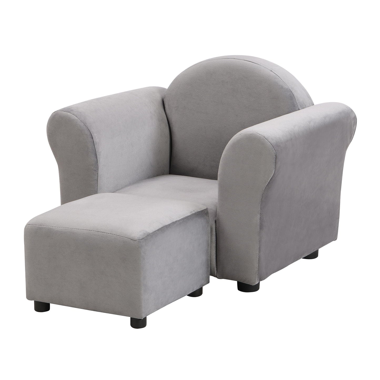 Kids Gray Upholstered Recliner Chair and Ottoman