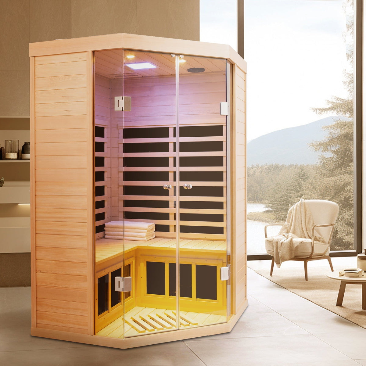 Deluxe Hemlock Far Infrared Corner Sauna with glass front for two by HouseOfZazla on Tampa Home & Garden Store