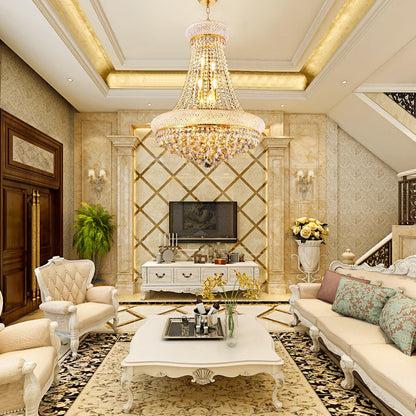 24-Inch Gold Crystal Chandelier, 12-light French Empire ceiling light with crystal strands on Tampa Home & Garden Store