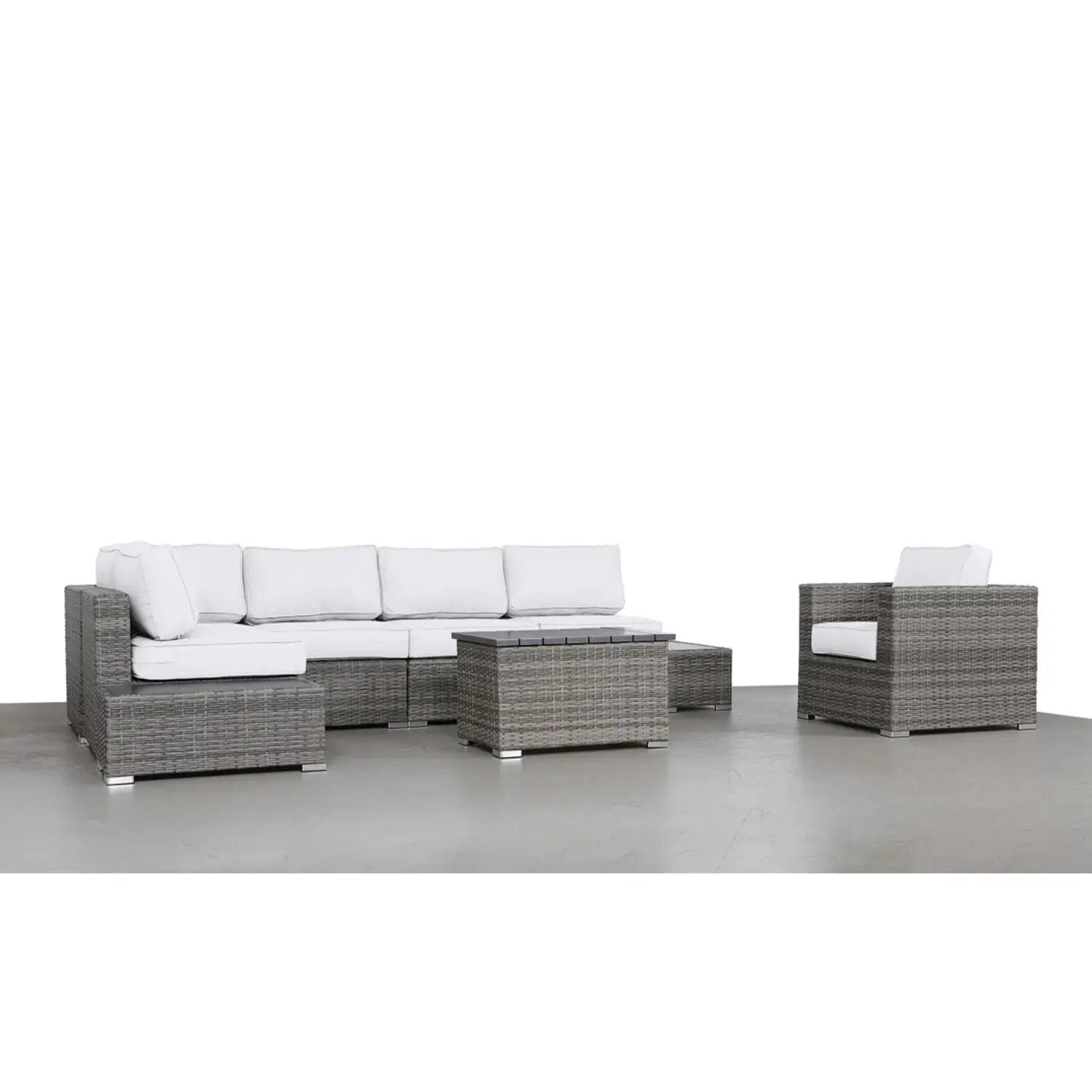 Stylish Entertainment Sectional Set outdoor wicker with white cushions by Unique Piece Furniture on Tampa Home & Garden Store