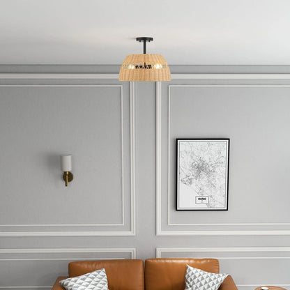 Twinkle double-light semi-flush ceiling lamp with black finish and rattan shade on Tampa Home & Garden Store