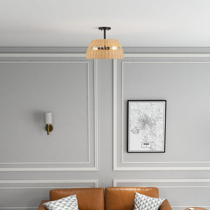 Double Lights Semi Flush Ceiling Lamp with Rattan Shade in Black by HouseOfZazla on Tampa Home & Garden Store