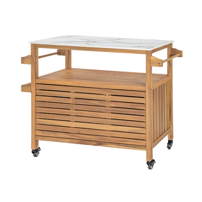 Classic Outdoor Acacia Wood Bar and Serving Rack
