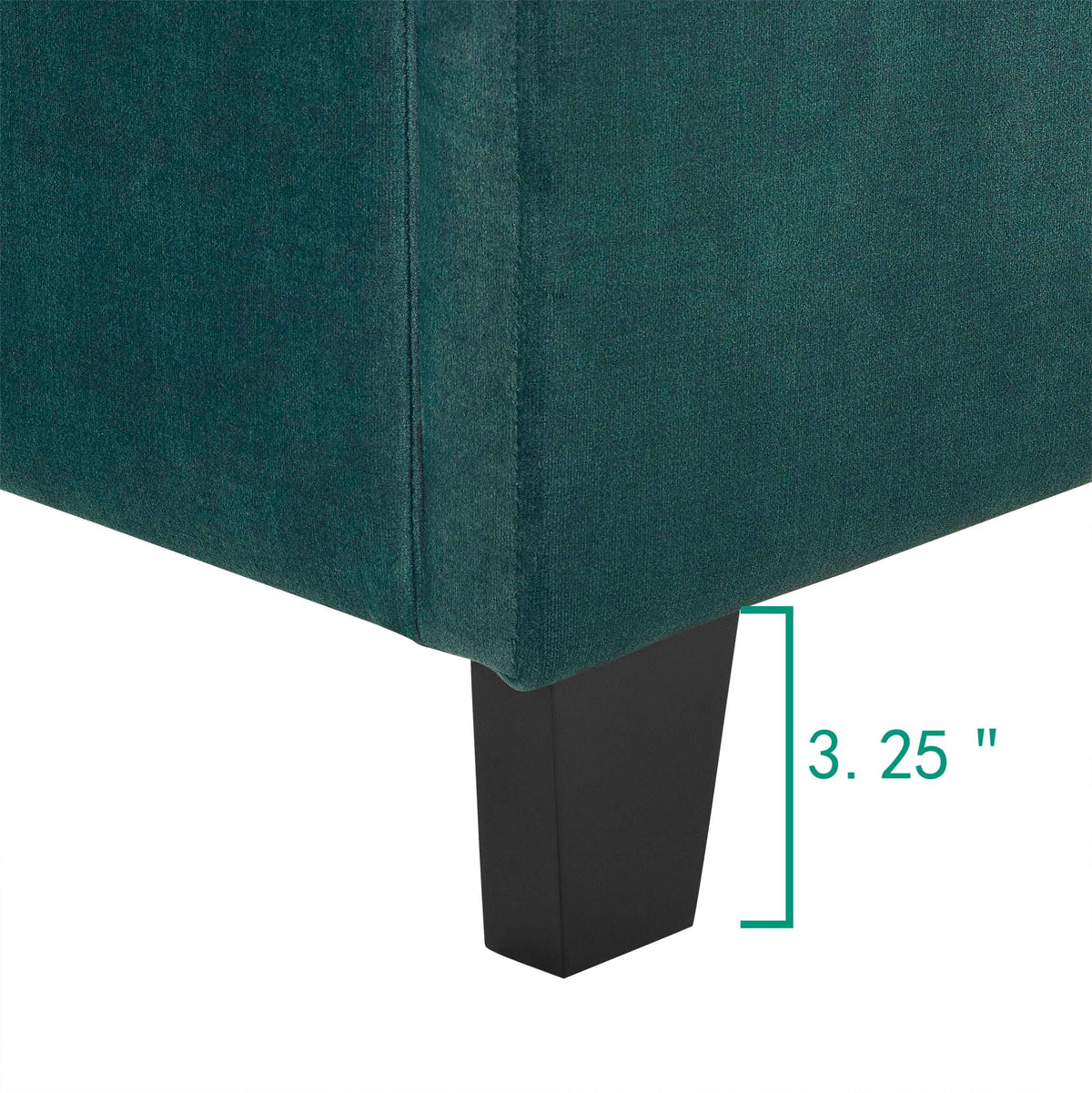 Tufted Upholstered Headboard Platform Bed in emerald teal velvet with black tapered legs on Tampa Home & Garden Store