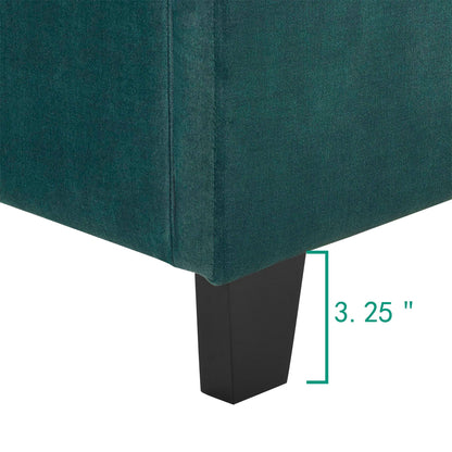 Tufted Upholstered Headboard Platform Bed in emerald teal velvet with black tapered legs on Tampa Home & Garden Store
