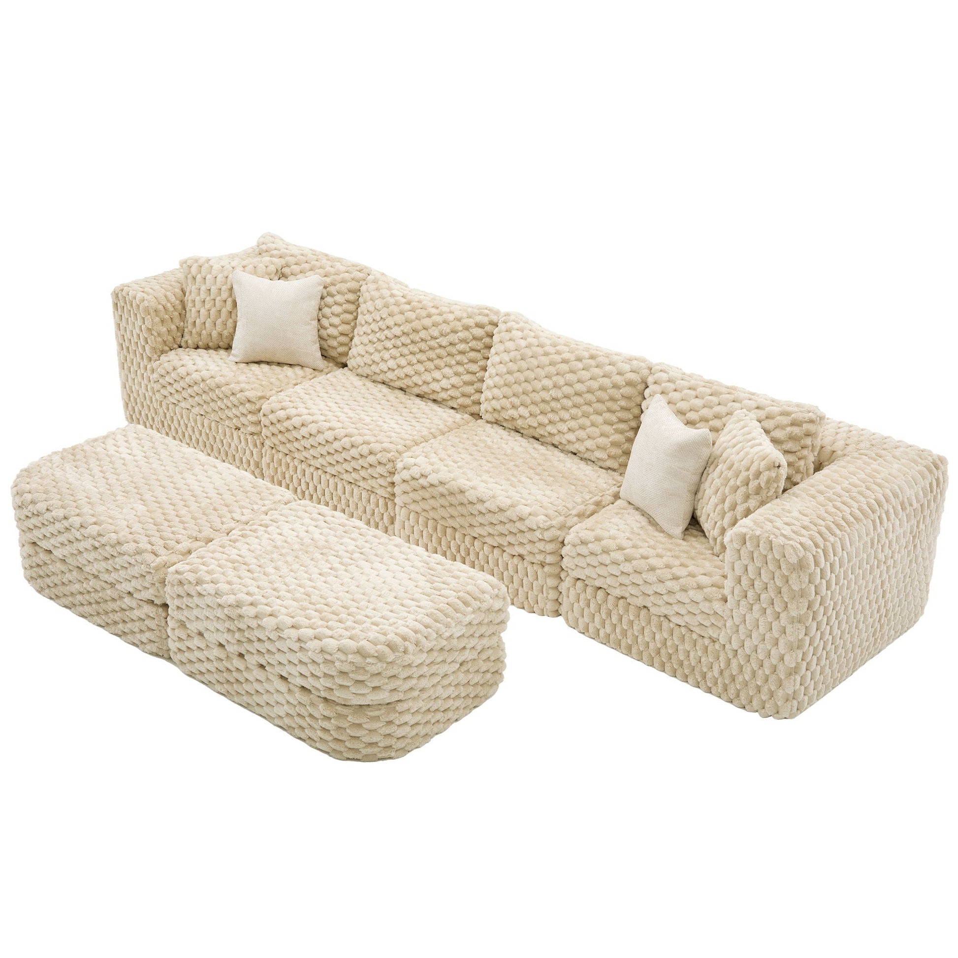 Modular sectional sofa in beige chunky knit upholstery with 2 movable ottomans, HouseOfZazla on Tampa Home & Garden Store