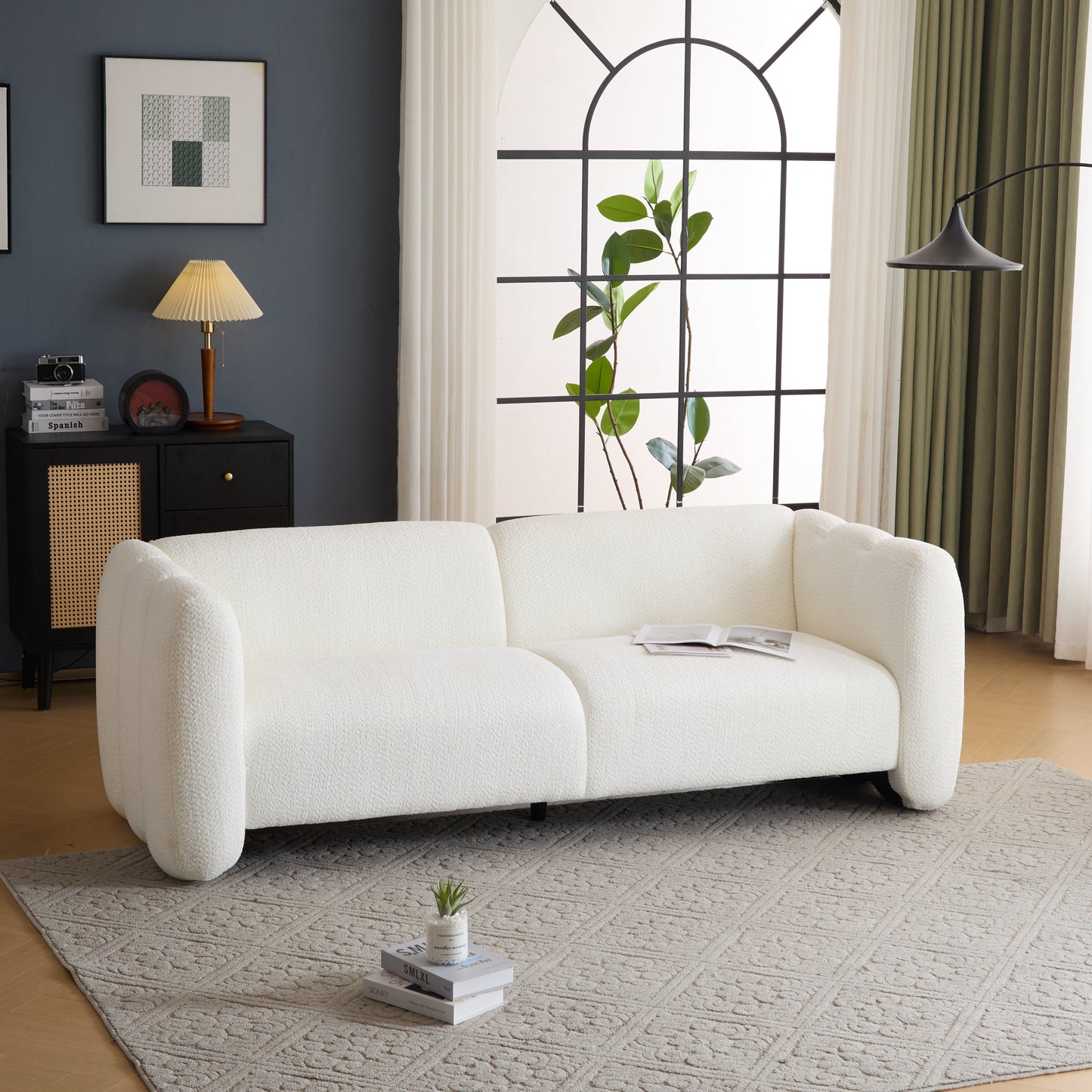 Curved Three Seater Boucle Sofa and Frame