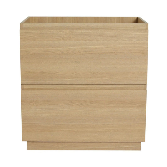Modern freestanding bathroom vanity cabinet with double drawers in light oak wood on Tampa Home & Garden Store