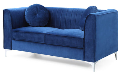 Glam Styled Micro Suede Loveseat with Channel Quilting in blue by HouseOfZazla, stationary on Tampa Home & Garden Store