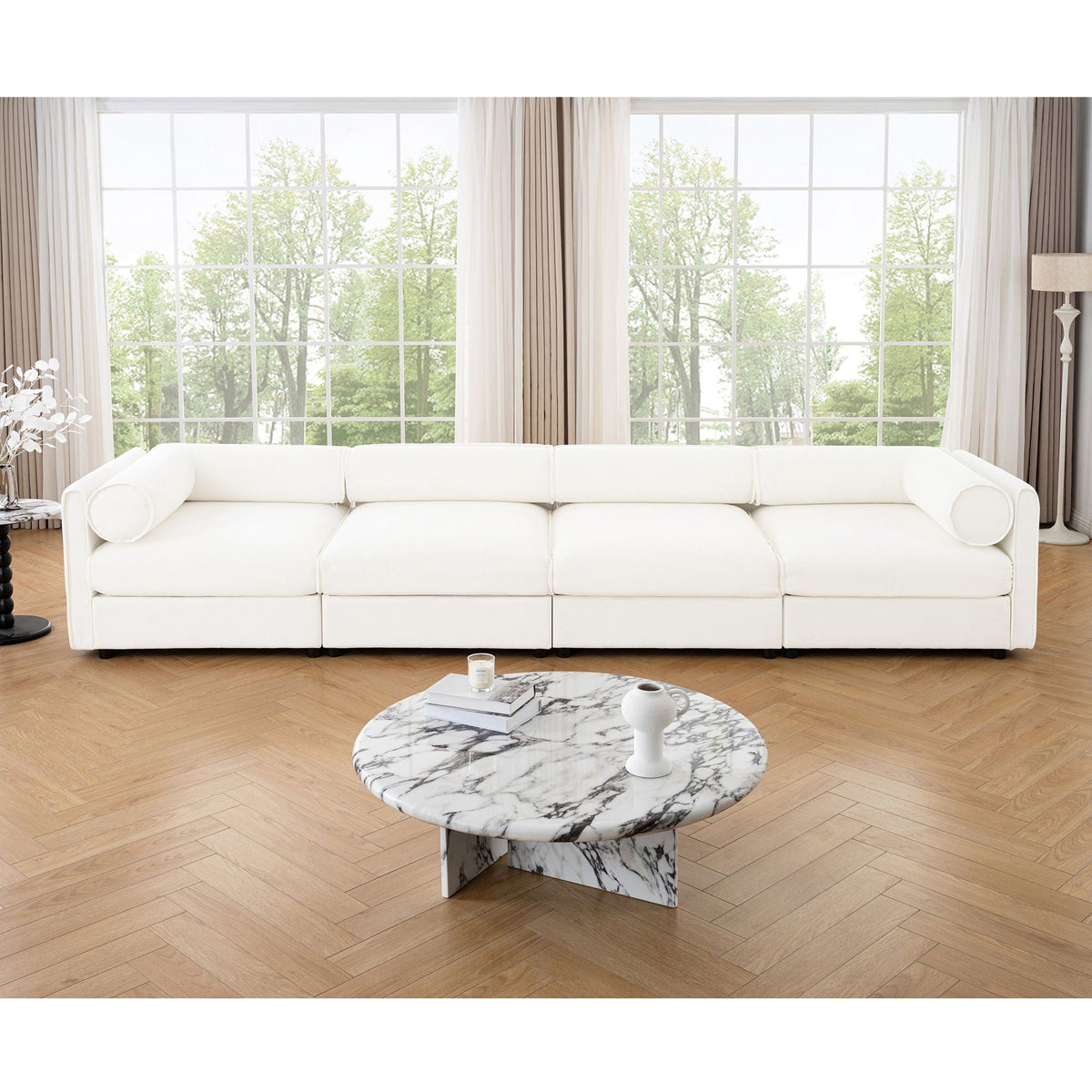 Modern Sofa with Storage and Cylindrical Backrest
