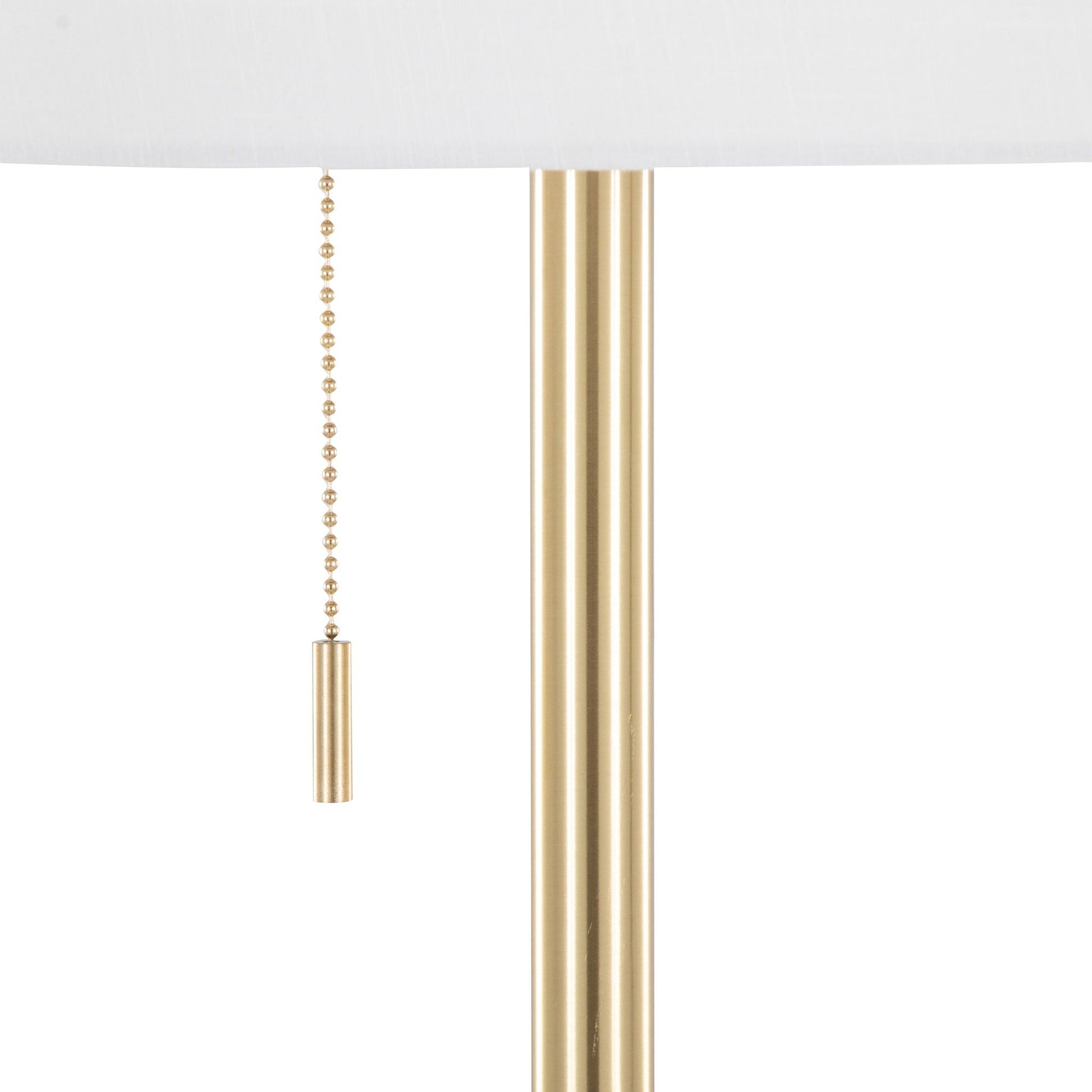 Tier - Contemporary Floor Lamp in brass with bead pull chain and white shade on Tampa Home & Garden Store