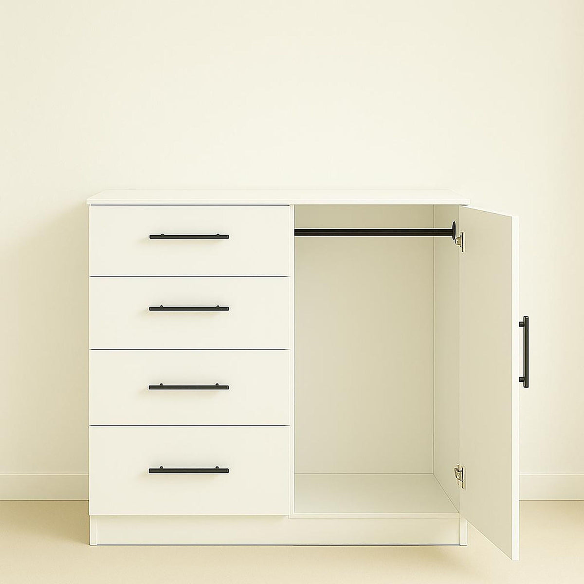 Robin Gentleman’s Chest with Extra Deep Storage white by HouseOfZazla, drawers and open wardrobe on Tampa Home & Garden Store