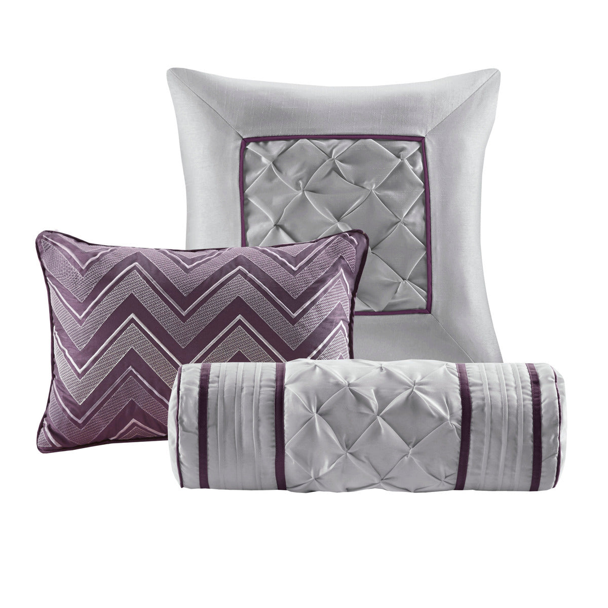 Seven Piece Tufted Comforter Set in a Plum