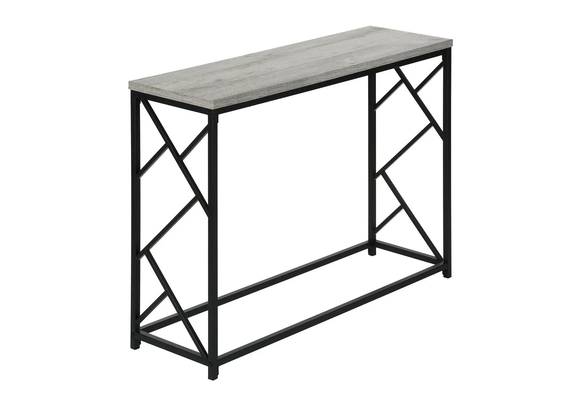 Accent Console Table for Entryway with light gray wood top and black metal frame on Tampa Home & Garden Store