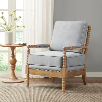 Arm Chair With Back Spindle Design and Cushions