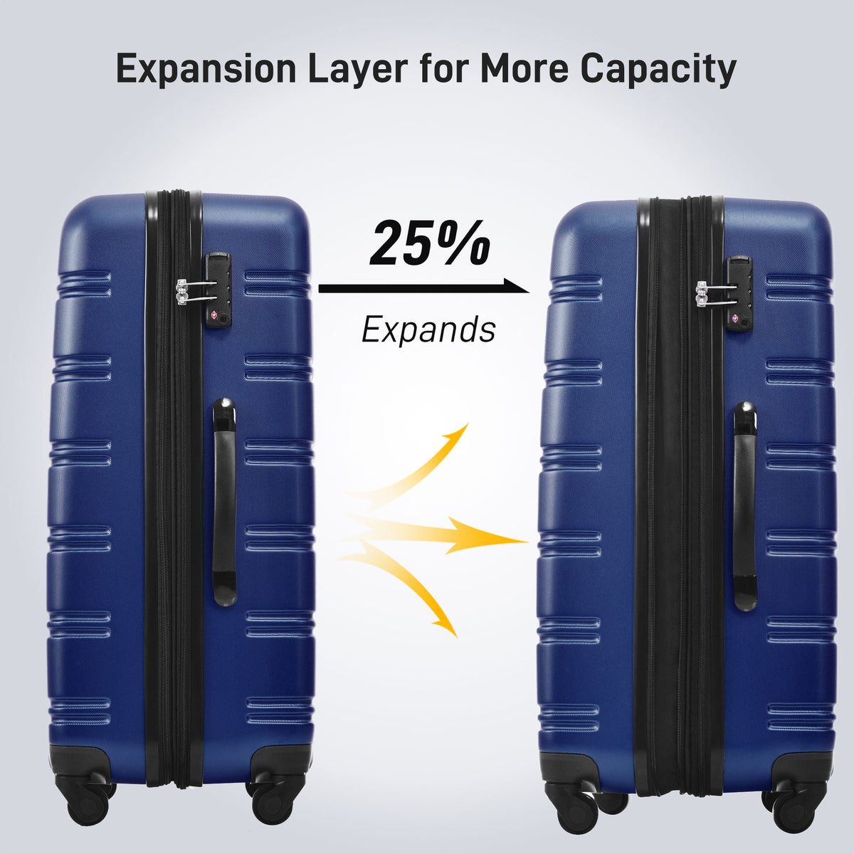 Luggage set HouseOfZazla blue hardside spinner with TSA lock expansion arrows, 2-piece display on Tampa Home & Garden Store
