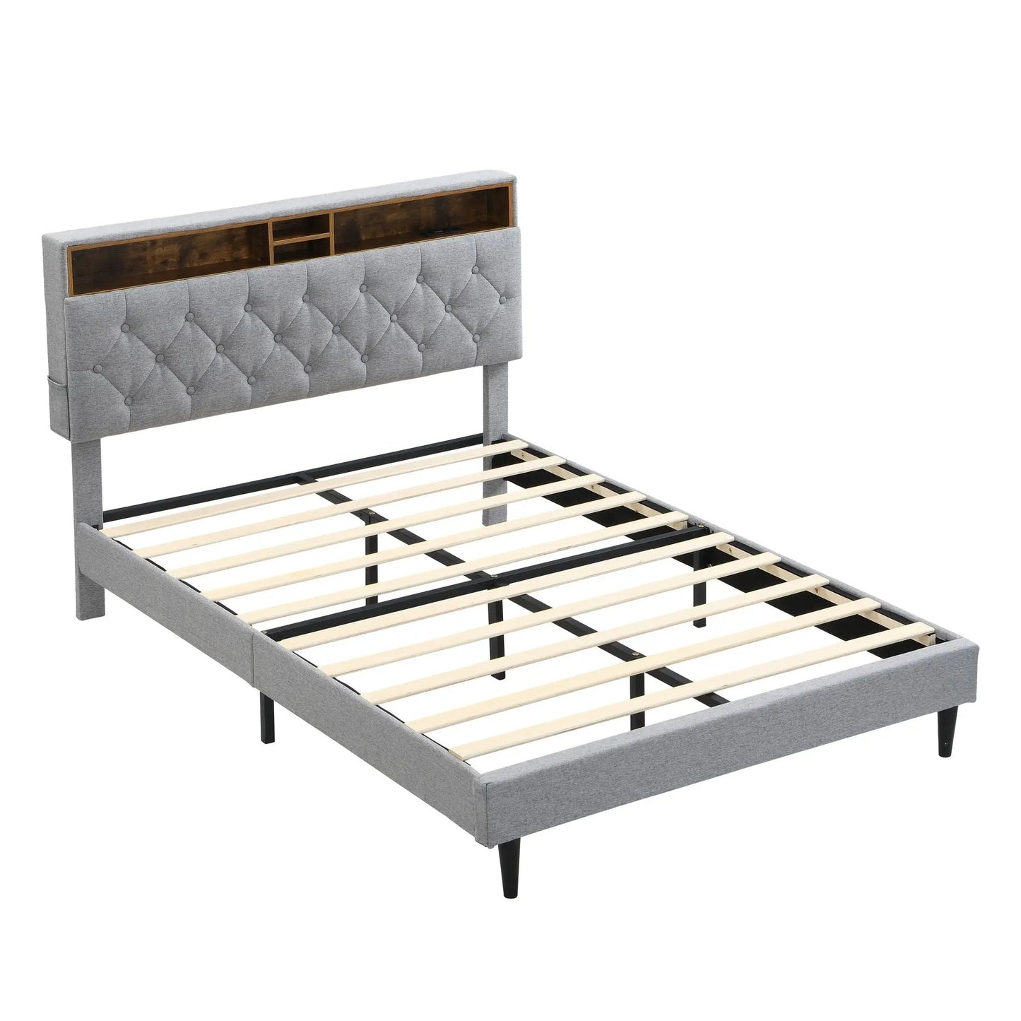 Modern Upholstered Platform Bed Frame With USB Ports