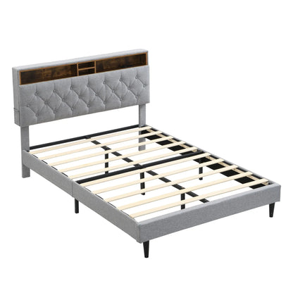 Modern Upholstered Platform Bed Frame With USB Ports