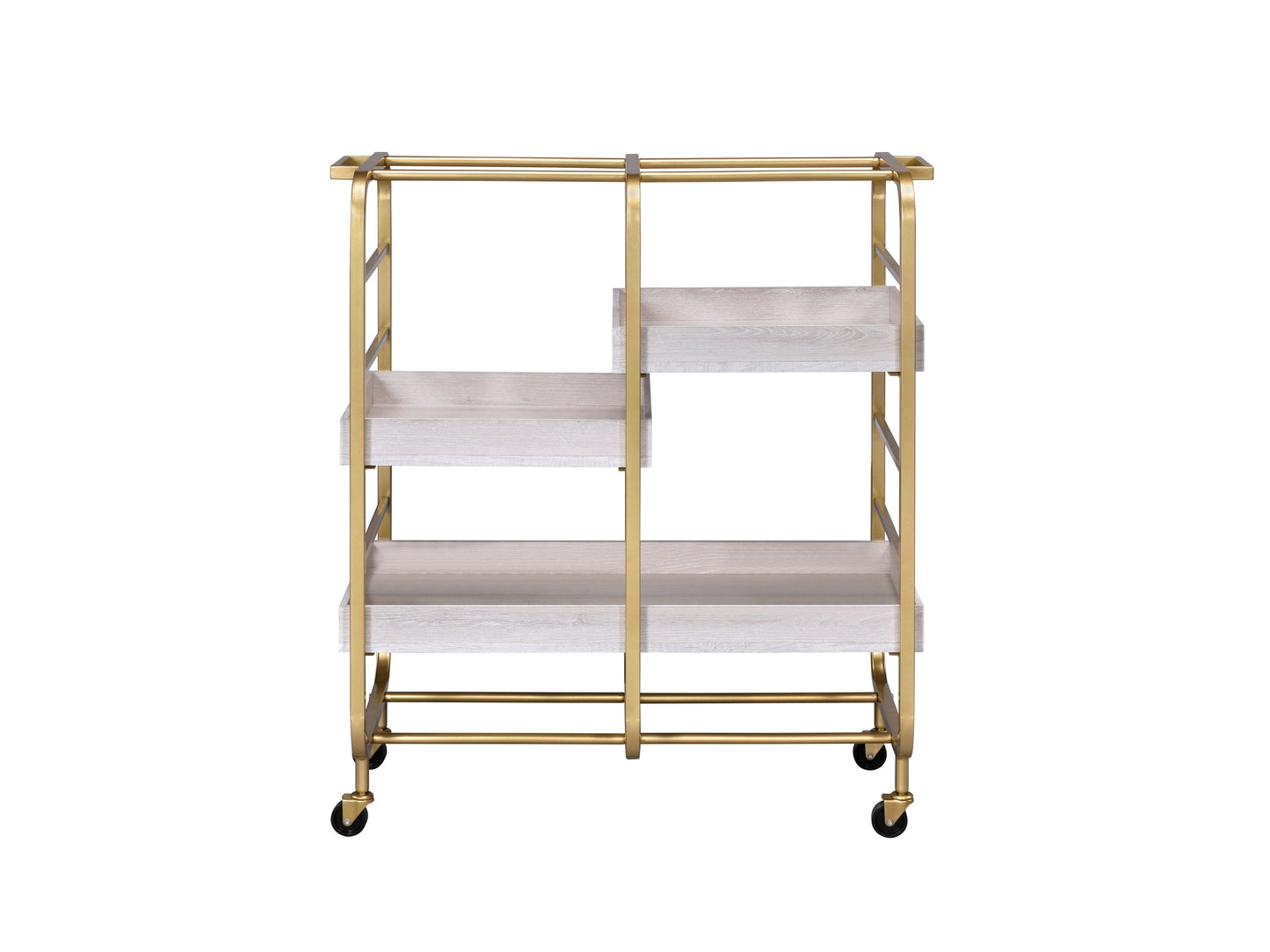 Vorrik Gold & White Washed Finish Serving Cart with gold frame and whitewashed shelves on casters on Tampa Home & Garden Store