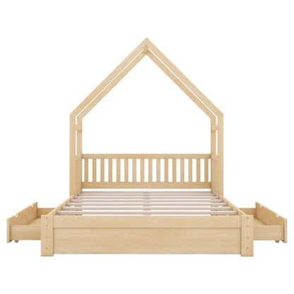 House Style Platform Bed Guardrail With Drawers