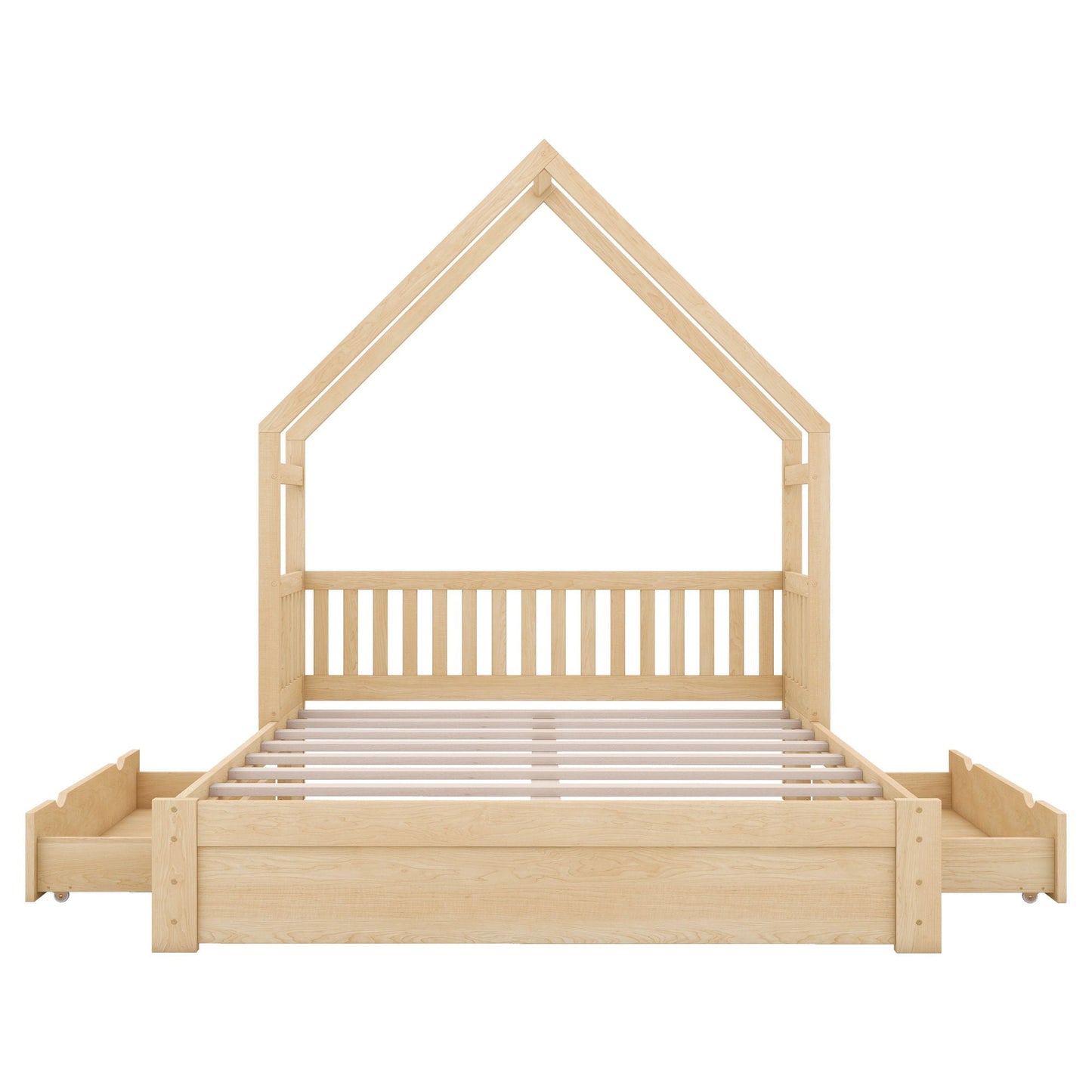 House Style Platform Bed with guardrails and 2 drawers in natural wood by HouseOfZazla on Tampa Home & Garden Store