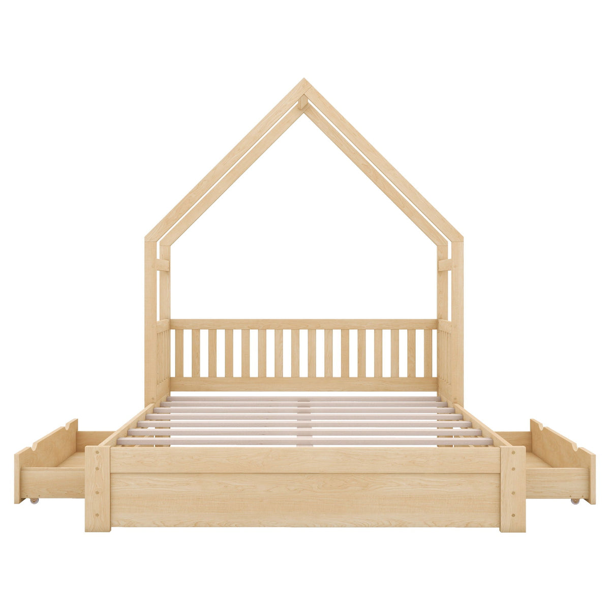 House Style Platform Bed with guardrails and 2 drawers in natural wood by HouseOfZazla on Tampa Home & Garden Store