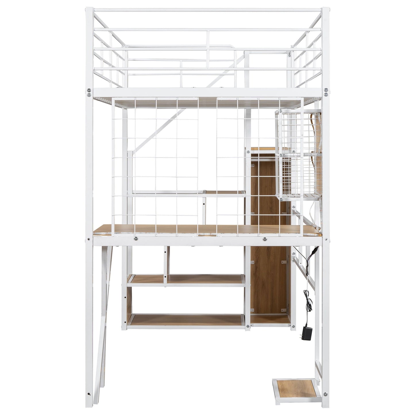Loft bed with workstation, wardrobe, storage stairs and LED by HouseOfZazla, white metal on Tampa Home & Garden Store