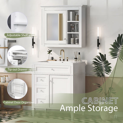 Bathroom vanity with medicine cabinet, white wood, 2 soft-close doors and 4 drawers on Tampa Home & Garden Store