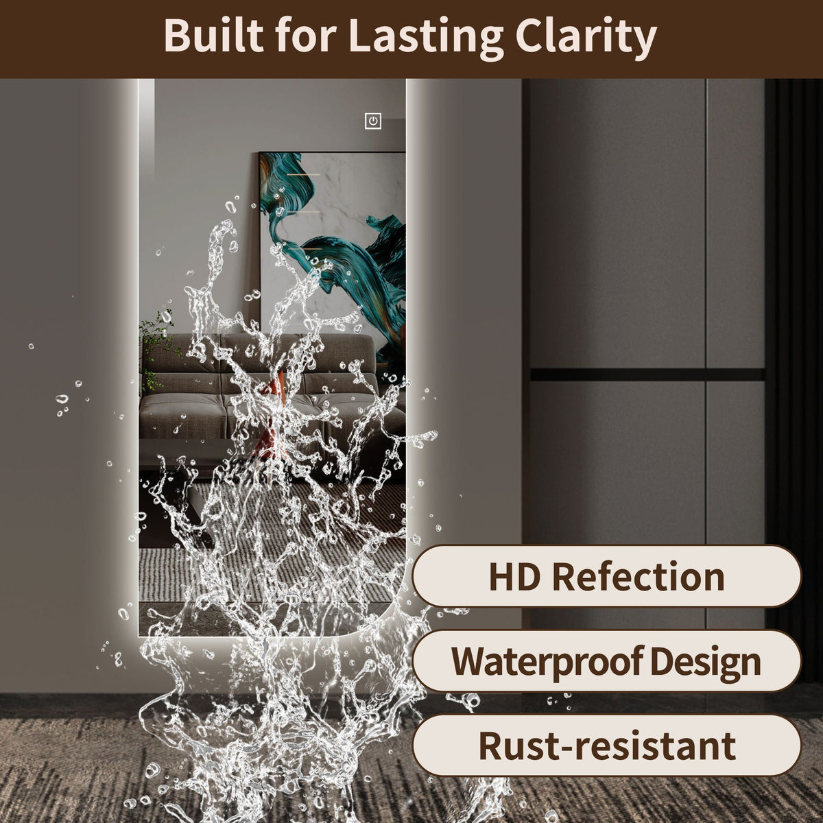 Irregular shape LED full-length wall mirror Silver with 3-color dimmable lighting HouseOfZazla on Tampa Home & Garden Store