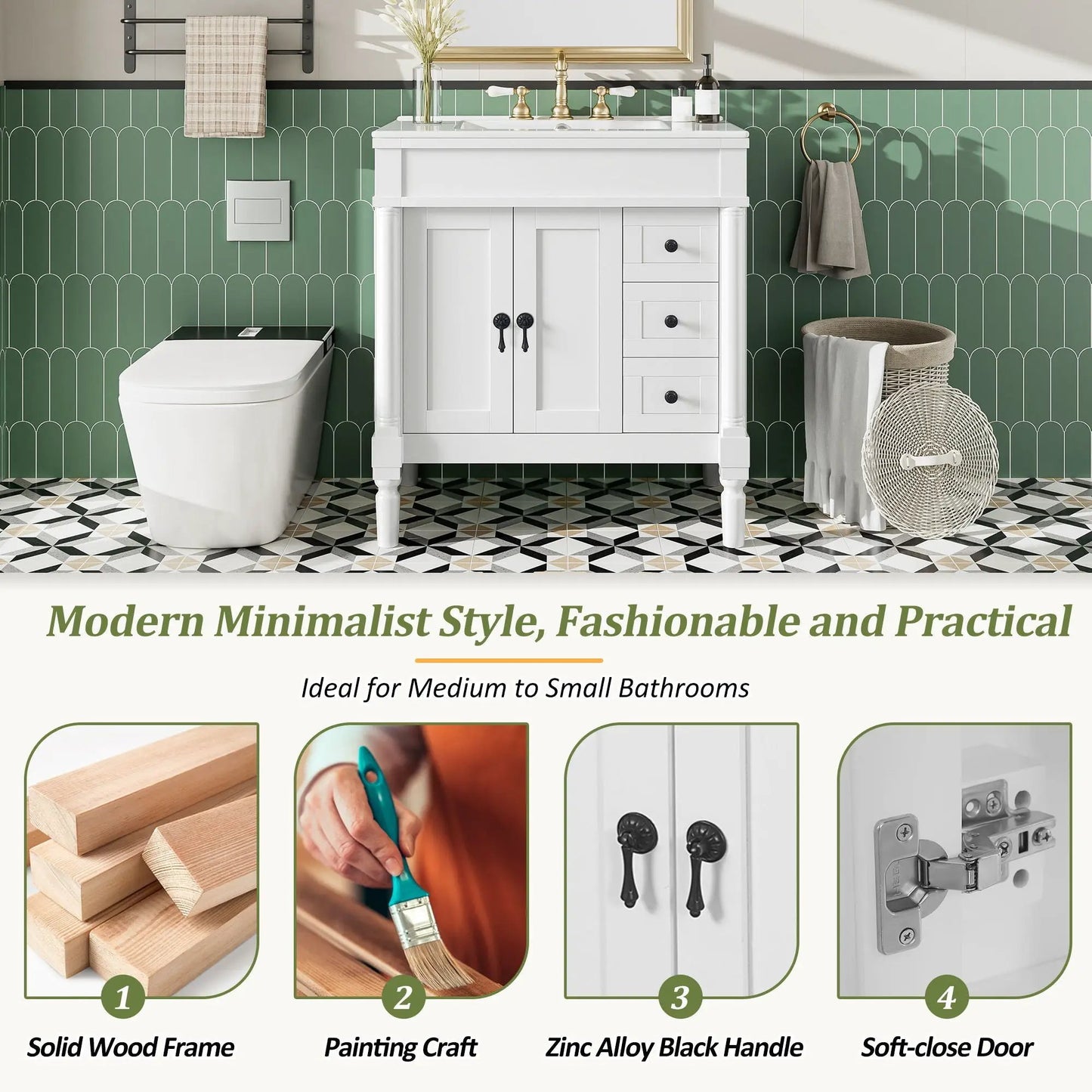 Bathroom Vanity With Ceramic Sink and Soft Close