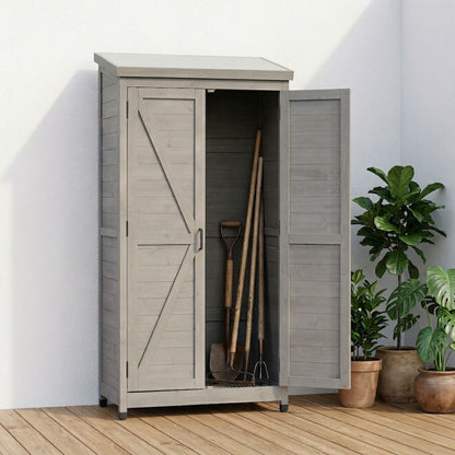 Outdoor Shed With Vertical Tool Cabinet and Shelf
