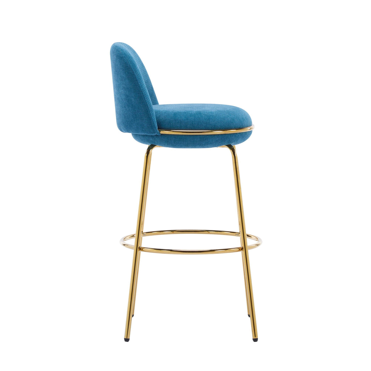 Rio Claro Indoor Upholstered Barstool Set of 2 in blue fabric with gold metal legs on Tampa Home & Garden Store