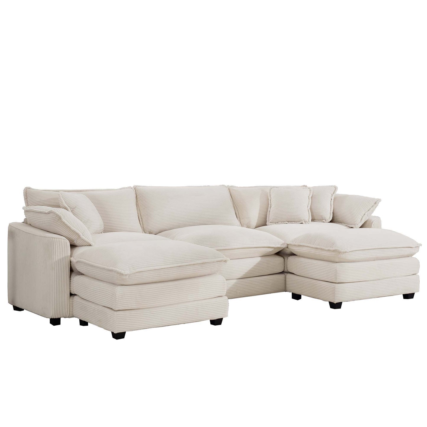 Beige oversized modular sofa with ottoman in ribbed fabric, low back, deep seating - 2pc on Tampa Home & Garden Store