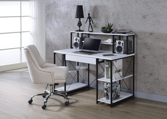 Amiel All Purpose Writing Desk white top with black metal frame by Unique Piece Furniture on Tampa Home & Garden Store