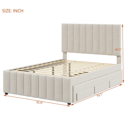 Upholstered Bed with Twin Trundle and 3 Drawers