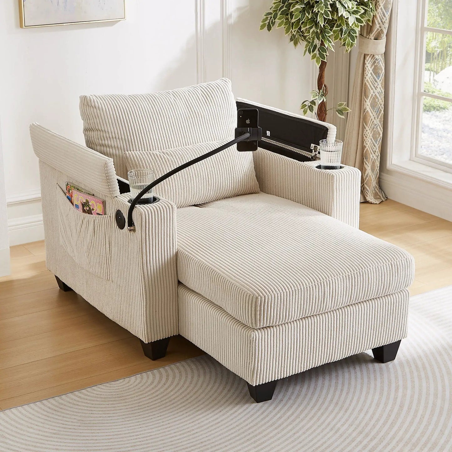 Convertible Chaise Lounge Chair With USB Ports