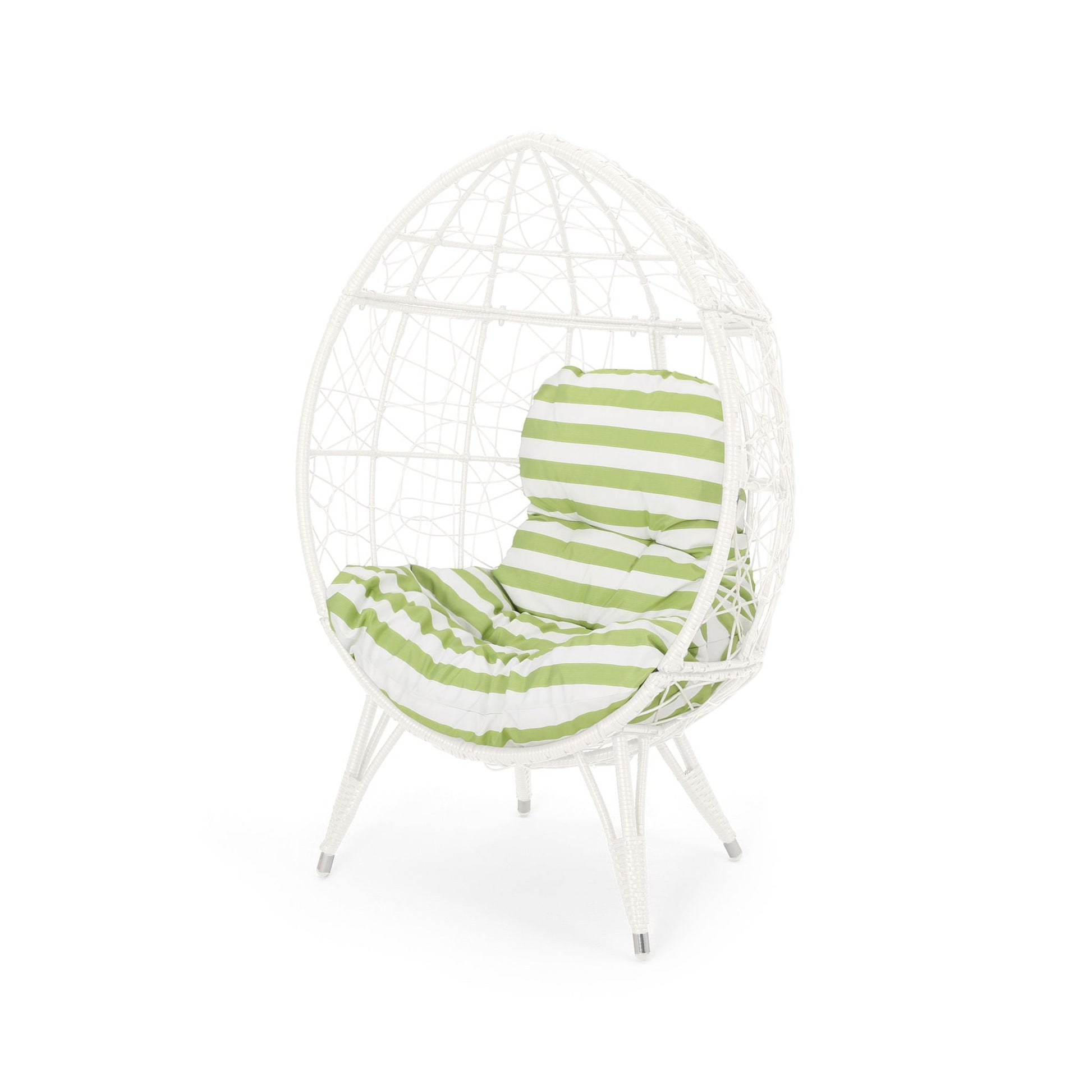 Cosmos round hammered iron teardrop outdoor chair with green striped cushion HouseOfZazla on Tampa Home & Garden Store
