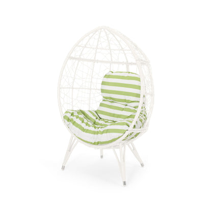 Cosmos round hammered iron teardrop outdoor chair with green striped cushion HouseOfZazla on Tampa Home & Garden Store