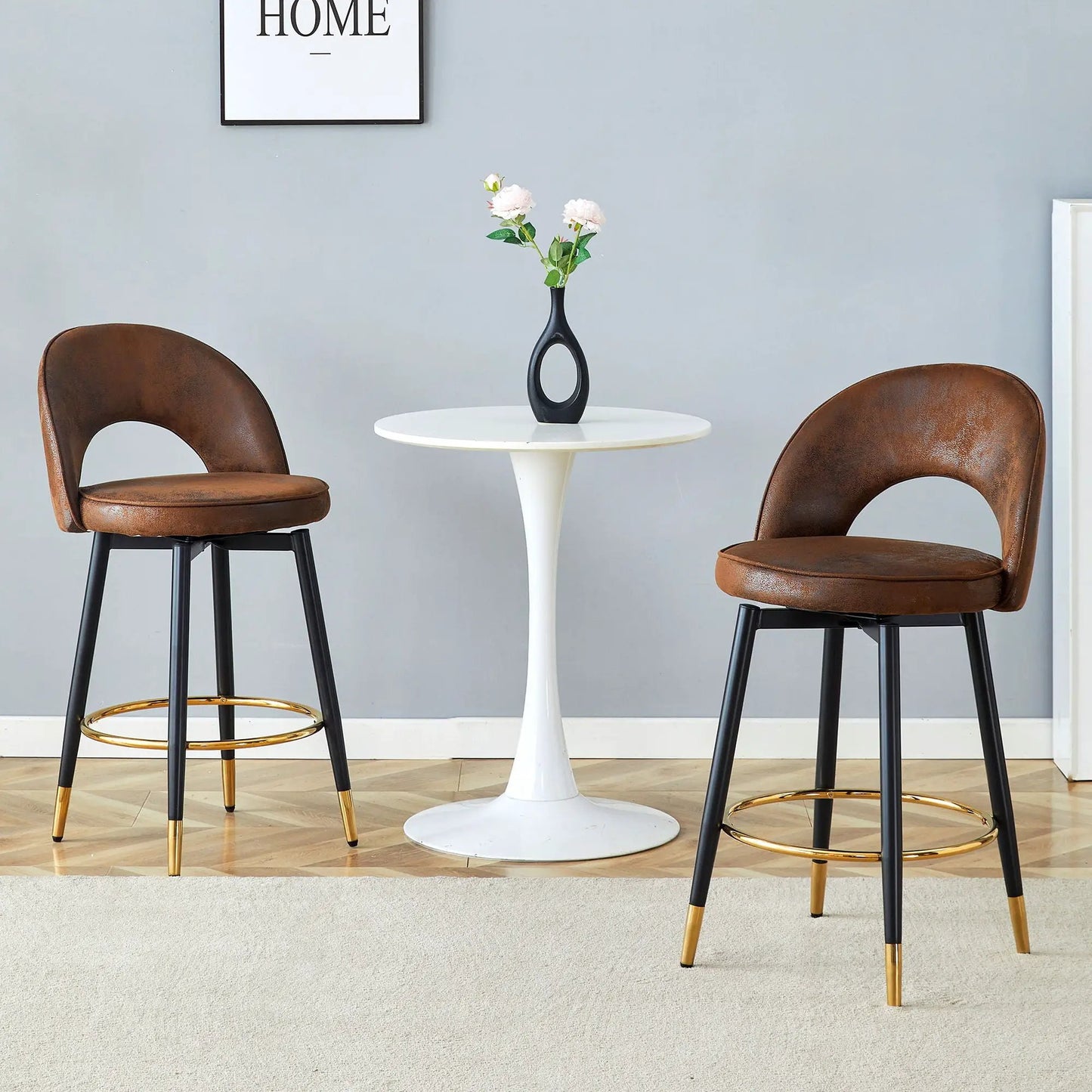 Upholstered Rotatable Bar Chair with Metal Legs