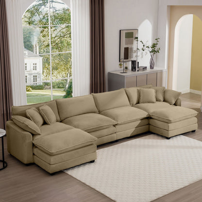 Modern oversized modular sofa with ottoman, beige corduroy, 2-piece set by HouseOfZazla on Tampa Home & Garden Store