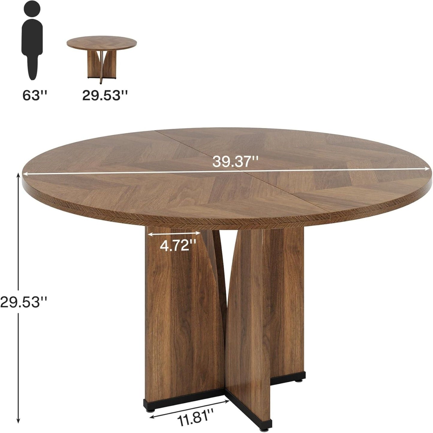 Round Compact Dining Table For 4 - Rustic Brown, 39.37in dia with pedestal base by HouseOfZazla on Tampa Home & Garden Store