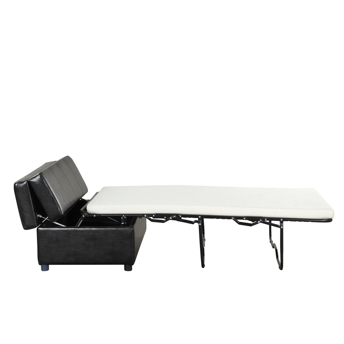 Twin size folding ottoman sleeper bed with mattress in black faux leather, HouseOfZazla on Tampa Home & Garden Store