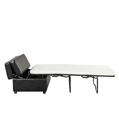 Twin size folding ottoman sleeper bed with mattress in black faux leather, HouseOfZazla on Tampa Home & Garden Store