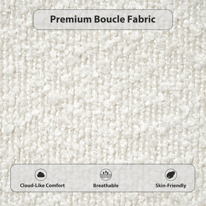 Modern Boucle Bed and Frame with Curved Headboard
