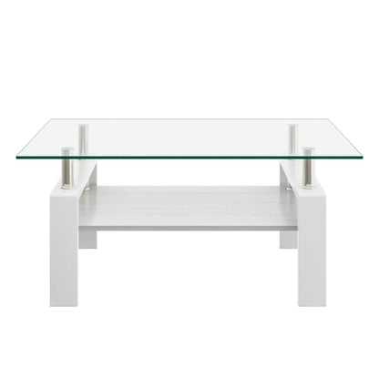 Rectangular Coffee Table With Tempered Glass Top