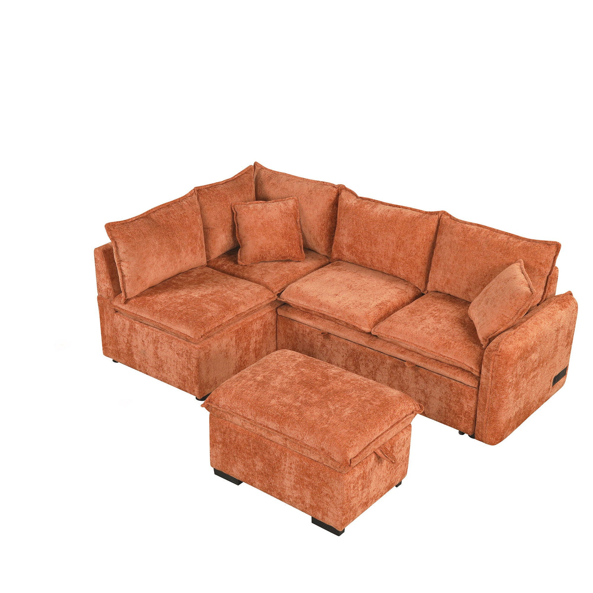 HouseOfZazla convertible sleeper sectional sofa with two ottomans in burnt orange fabric on Tampa Home & Garden Store