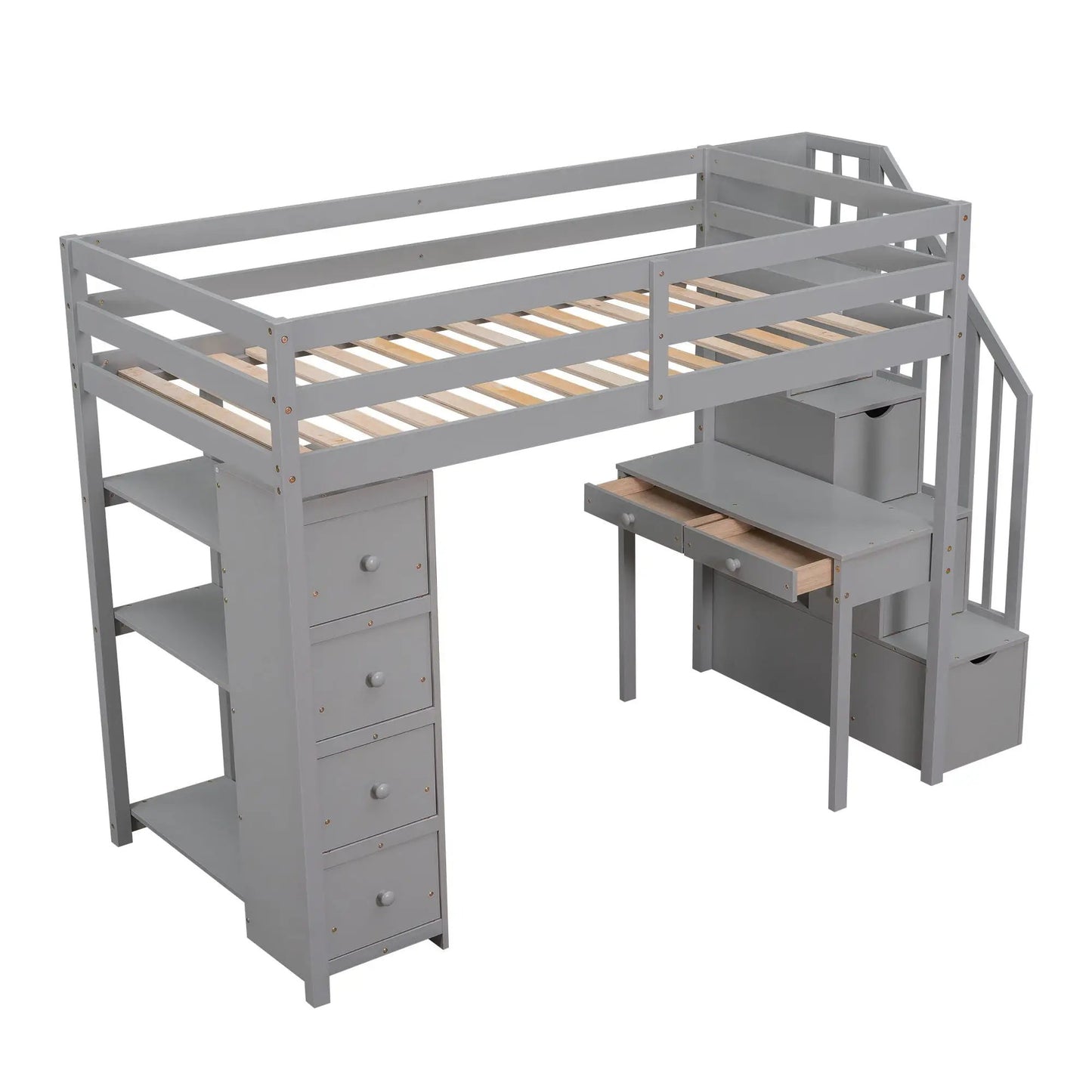 Loft Bed with Storage Drawers Desk and Stairs
