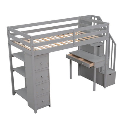 Loft Bed with Storage Drawers Desk and Stairs
